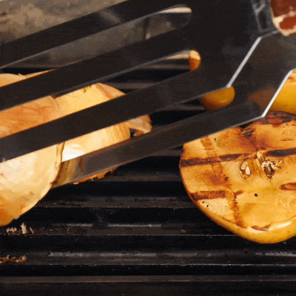 Photo of Place halved apples and onion on the grill.